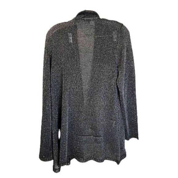 Metallic Women's Sheer Draped Open Front Cardigan Jacket Black Silver - Picture 2 of 6